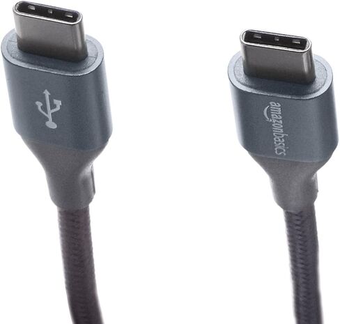 كابل شاحن سريع Amazon Basics USB-C إلى USB-C 2.0، سلك مجدول من النايلون، سرعة 480 ميجا بت في الثانية، معتمد من USB-IF، لهاتف Apple iPhone 15، iPad، Samsung Galaxy، الأجهزة اللوحية، أجهزة الكمبيوتر المحمولة، 10 أقدام، فضي in Saudi Arabia