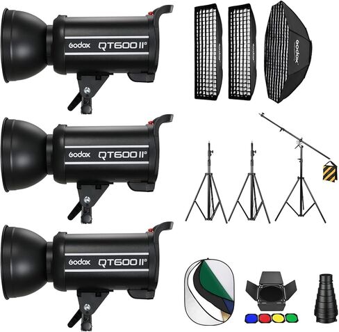 Godox 3 Pack QT600II 1800Ws 2.4G TTL Speedlite Studio Flash Strobe Light Bowens Mount Kit,GN76 1/8000s HHS,Recycle in 0.05-0.9 Sec for Studio Shooting, Location and Portrait Photography in Saudi Arabia