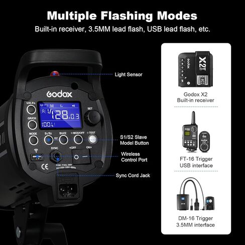 Godox 3 Pack QT600II 1800Ws 2.4G TTL Speedlite Studio Flash Strobe Light Bowens Mount Kit,GN76 1/8000s HHS,Recycle in 0.05-0.9 Sec for Studio Shooting, Location and Portrait Photography in Saudi Arabia