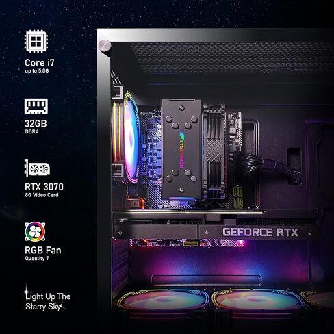 كمبيوتر مكتبي للالعاب من اس تي جي اوبرون، انتل كور i7-11700KF حتى 5.0G، جيفورس RTX 3070 8G GDDR6، 32G DDR4، 2T SSD، واي فاي، بلوتوث 5.0، مروحة RGB ×7، كيبورد وماوس وقاعدة ماوس، مكبر صوت بلوتوث RGB، in Kuwait