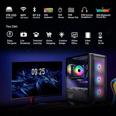 كمبيوتر مكتبي للالعاب من اس تي جي اوبرون، انتل كور i7-11700KF حتى 5.0G، جيفورس RTX 3070 8G GDDR6، 32G DDR4، 2T SSD، واي فاي، بلوتوث 5.0، مروحة RGB ×7، كيبورد وماوس وقاعدة ماوس، مكبر صوت بلوتوث RGB، in Kuwait