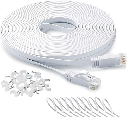 Ethernet Cable 3FT 2 Pack, Cat 6 LAN Cable Flat Net Cable Faster than Cat5e/Cat5, Slim Short Computer Internet Patch Cord Wire with Rj45 Male Connectors for Router, Laptop, Modem, black + white in Saudi Arabia