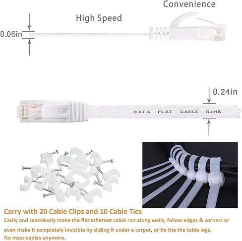Ethernet Cable 3FT 2 Pack, Cat 6 LAN Cable Flat Net Cable Faster than Cat5e/Cat5, Slim Short Computer Internet Patch Cord Wire with Rj45 Male Connectors for Router, Laptop, Modem, black + white in Saudi Arabia
