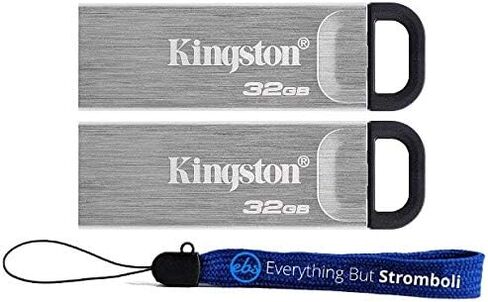 ذاكرة فلاش كينجستون 32GB داتا ترافلر كايسون (عبوة من قطعتين) محرك معدني USB 3.2 نوع A بسرعة عالية 200 ميجابايت/ثانية للكمبيوتر او اللابتوب (DTKN/32GB) حزمة مع (1) حبل ايفري ثينج بت سترومبولي in Kuwait
