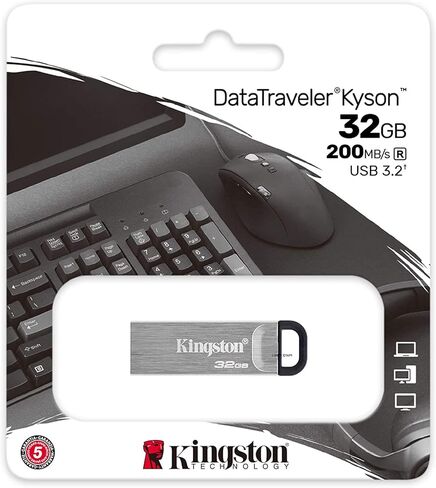 ذاكرة فلاش كينجستون 32GB داتا ترافلر كايسون (عبوة من قطعتين) محرك معدني USB 3.2 نوع A بسرعة عالية 200 ميجابايت/ثانية للكمبيوتر او اللابتوب (DTKN/32GB) حزمة مع (1) حبل ايفري ثينج بت سترومبولي in Kuwait