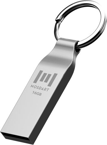 MOSDART 64GB Metal USB 2.0 Flash Drive Waterproof with Keychain, Silver | Ultra-slim metal body, waterproof & dustproof. USB 2.0 for BIOS, boot drives & backups. Metal keychain in Kuwait