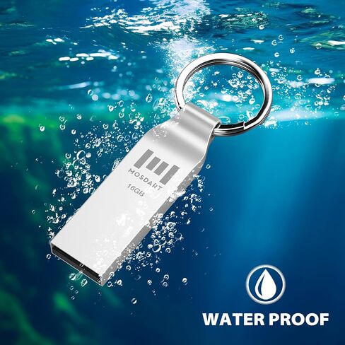 MOSDART 64GB Metal USB 2.0 Flash Drive Waterproof with Keychain, Silver | Ultra-slim metal body, waterproof & dustproof. USB 2.0 for BIOS, boot drives & backups. Metal keychain in Kuwait
