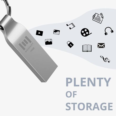MOSDART 64GB Metal USB 2.0 Flash Drive Waterproof with Keychain, Silver | Ultra-slim metal body, waterproof & dustproof. USB 2.0 for BIOS, boot drives & backups. Metal keychain in Kuwait