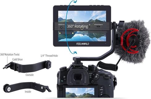 كاميرا FEELWORLD F5 Pro V4 مقاس 6 بوصة تعمل باللمس DSLR مع LUT ثلاثي الأبعاد، IPS FHD 1920x1152 مع تثبيت F970 ومجموعة الطاقة لنقل لاسلكي خارجي + ضوء LED in Saudi Arabia