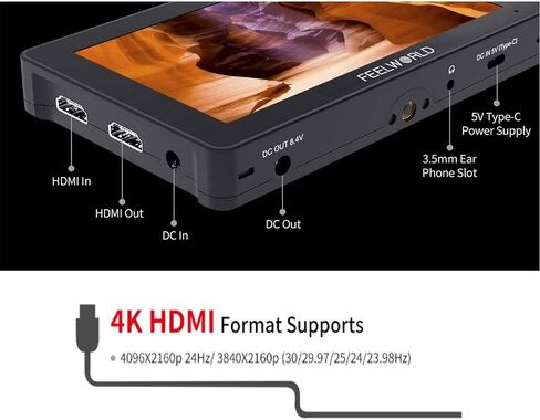كاميرا FEELWORLD F5 Pro V4 مقاس 6 بوصة تعمل باللمس DSLR مع LUT ثلاثي الأبعاد، IPS FHD 1920x1152 مع تثبيت F970 ومجموعة الطاقة لنقل لاسلكي خارجي + ضوء LED in Saudi Arabia