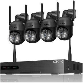 【3MP Pan Tilt 】 Wireless Security Camera System, 4pcs 2K PTZ Cameras Outdoor Indoor, 8 Channel 3MP WiFi Surveillance NVR System, 7/24/Motion Record, Motion Alert, Two-Way Audio in Kuwait