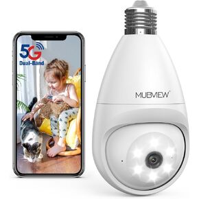 MUBVIEW Light Bulb Security Camera - 5G& 2.4GHz WiFi Security Cameras Wireless Outdoor Indoor, 2K Bulb Camera with Full-Color Night Vision, AI Human Detection, Siren, SD Cloud Storage in Kuwait