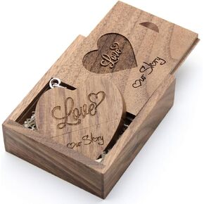 32GB Wood USB 3.0 Flash Drive with Laser Engraved Mr & Mrs Design - 32GB Wooden Heart Shape USB Stick with Box for Wedding, Couple, Parents (Maple)