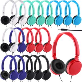 Yunsailing 18 Pack Classroom Headphones Bulk Student Headphones Wired Class Headphones Set for Kids School with Individually Wrapped Adjustable Over Ear Head Earbuds (White) in Kuwait