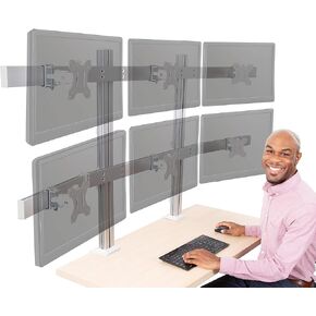 Stand Steady 4 Monitor Mount Desk Setup - Heavy-Duty Height Adjustable Monitor Stand, Swivel Arm with Clamp-On Base, Four Screen VESA Mount Fits Most LCD/LED Monitors 17-32 in. (Silver, 4 Mounts) in Kuwait