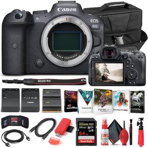Canon EOS R6 Mirrorless Digital Camera (Body Only) (4082C002) + 64GB Memory Card + Case + Corel Photo Software + LPE6 Battery + External Charger + Card Reader + HDMI Cable + More (Renewed)