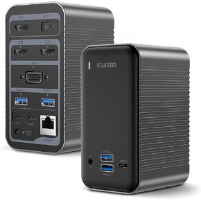 ايوسو قاعدة شحن USB نوع سي 4K رباعية العرض لاجهزة ماك بوك وويندوز (3 HDMI وVGA وجيجابت ايثرنت وUSB C 3.0 و87 واط PD و4 منافذ USB)، شاشة ثلاثية لنظام التشغيل ماك او اس in Kuwait