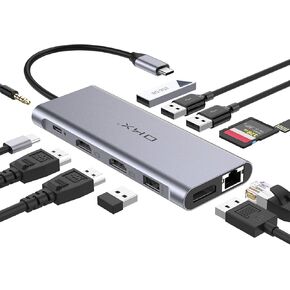قاعدة شحن، محطة توصيل USB C، محور USB C 13 في 1 شاشة ثلاثية مع 100 واط PD، 2 HDMI، DP، نقل بيانات USB-C، 3 USB 3.0، 2 USB 2.0 لأجهزة الكمبيوتر المحمولة من نوع C in Kuwait