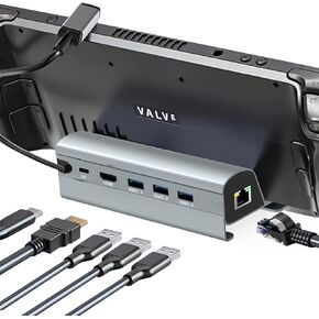 قاعدة ستيم ديك من نوكسوا 【خليط من الألومنيوم】 قاعدة شحن 6 في 1 مع HDMI 2.0 مطور 4K عند 60 هرتز، جيجابت ايثرنت، 3 منافذ USB 3.0 ومنفذ USB-C بي دي، ملحقات ستيم ديك لفالف ستريم ديك، رمادي in Kuwait