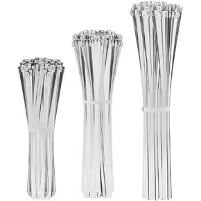 XINGO 300PCS 9.8"+11.8"+13.7" Metal Cable Ties Assorted Sizes, 304 Stainless Steel Heavy Duty Zip Ties, Multi-Purpose Self-locking Cable Ties for Exhaust Wrap, Outdoor and Canopy Etc in Kuwait