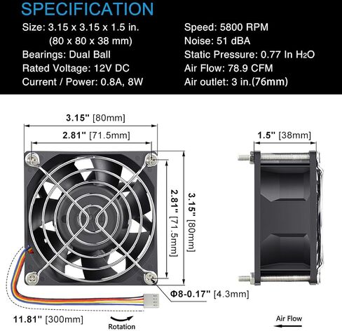 GDSTIME 80mm PWM Fan, High Speed 12V 4PIN 80mm x 25mm CPU Cooler Fan Cooling in Saudi Arabia