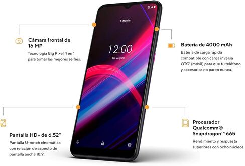 Alcatel TCL TCL T Mobile REVVL 4 2020 64GB 5062W GSM غير مقفول شاشة 6.52 بوصة بطارية طويلة الأمد هاتف ذكي رمادي فولاذي متجدد in Kuwait