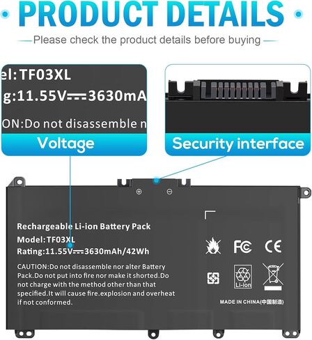 920070-855 TF03XL Laptop Battery for HP Pavilion 15-CC 15-CD 15-CK 14-CD 14M-CD 14-BF 14-BK 17-AR Series:15-cc154cl 15-cc060wm 15-cc152od 15-cc055od 15-cd040wm;17-AR007CA 920046-121 421 541 HSTNN-IB7Y in Saudi Arabia