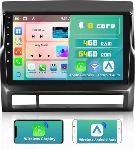 Hikity 6+128GB 8 Core Android 13 Radio for 2005-2013 Toyota Tacoma Upgrate Dash Kit with Wireless Carplay, 9'' Touch Screen, Android Auto/32EQ DSP/Bluetooth 5.0/GPS/WiFi/SWC, Backup Camera in Kuwait