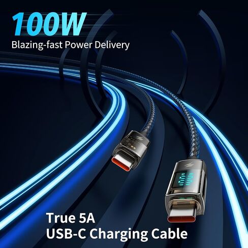 mcdodo USB C to USB C Charger Cable Transparent Data Cable PD 100W Charger Digital Display Auto Power Off Dual Core Protection for iPhone 15/MacBook Pro/Air/iPad Mini/Pro 2021/Samsung,Switch(6FT) in Kuwait