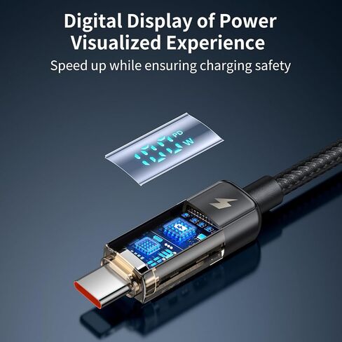 mcdodo USB C to USB C Charger Cable Transparent Data Cable PD 100W Charger Digital Display Auto Power Off Dual Core Protection for iPhone 15/MacBook Pro/Air/iPad Mini/Pro 2021/Samsung,Switch(6FT) in Kuwait