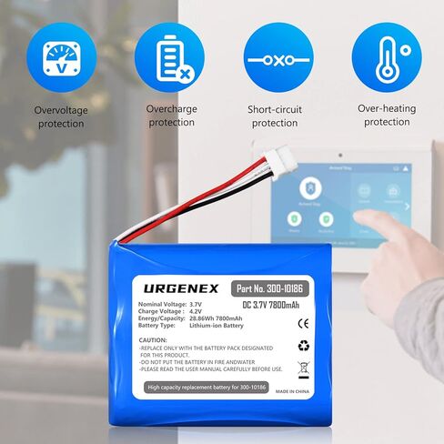 بطارية بديلة URGENEX ADT بقدرة 7800 مللي أمبير في الساعة مطورة ذات سعة عالية 300-10186 3.7 فولت بطارية ليثيوم أيون متوافقة مع لوحة الأمان الذكية لأمر ADT بقدرة 28.86 وات في الساعة in Kuwait