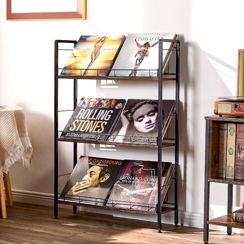 LiebeRen Vinyl Record Storage, Vinyl Record Holder, 3 Tier Album Storage rack For Vinyl Records，Suitable for LP Records,CD,DVD,Book,Magazine. in Kuwait
