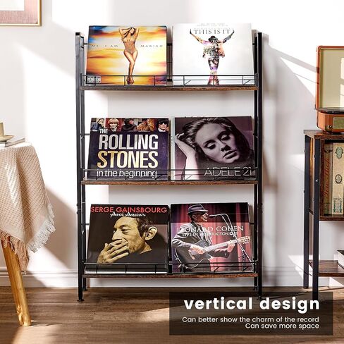 LiebeRen Vinyl Record Storage, Vinyl Record Holder, 3 Tier Album Storage rack For Vinyl Records，Suitable for LP Records,CD,DVD,Book,Magazine. in Kuwait