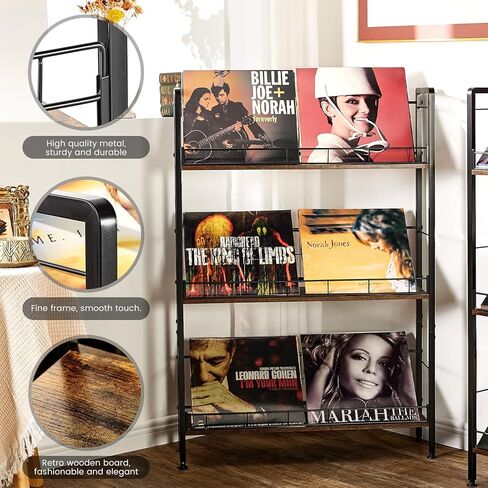LiebeRen Vinyl Record Storage, Vinyl Record Holder, 3 Tier Album Storage rack For Vinyl Records，Suitable for LP Records,CD,DVD,Book,Magazine. in Kuwait