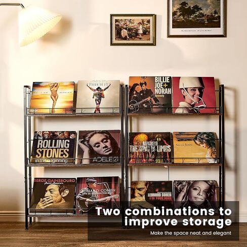 LiebeRen Vinyl Record Storage, Vinyl Record Holder, 3 Tier Album Storage rack For Vinyl Records，Suitable for LP Records,CD,DVD,Book,Magazine. in Kuwait