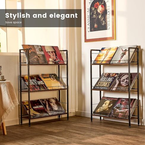 LiebeRen Vinyl Record Storage, Vinyl Record Holder, 3 Tier Album Storage rack For Vinyl Records，Suitable for LP Records,CD,DVD,Book,Magazine. in Kuwait