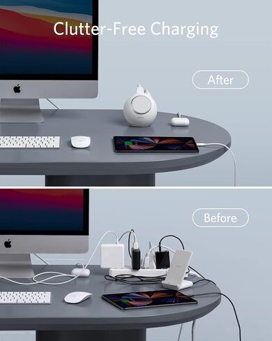 Anker Magnetic Desktop Charging Station(MagGo), 637 Magnetic Wireless Charger - 8-in-1 Power Strip with 3 AC, 2 USB A, 2 USB C for iPhone 15/14,Max 65W Power Delivery Desktop Accessory for MacBook Pro in Kuwait