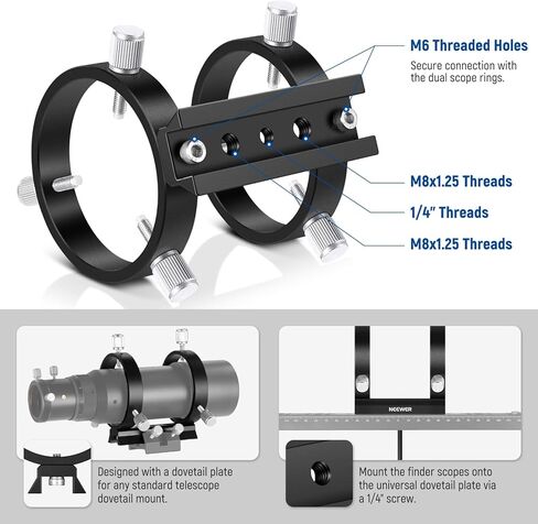 مجموعة حلقات نطاق توجيه قابلة للتعديل من NEEWER مع لوحة متوافقة لنطاقات مكتشف قطر الأنبوب 43 مم - 68 مم أو نطاقات توجيه، دعامة نطاق مكتشف حلقة مزدوجة لخيوط 1/4 بوصة M6 M8، LA-07 in Kuwait