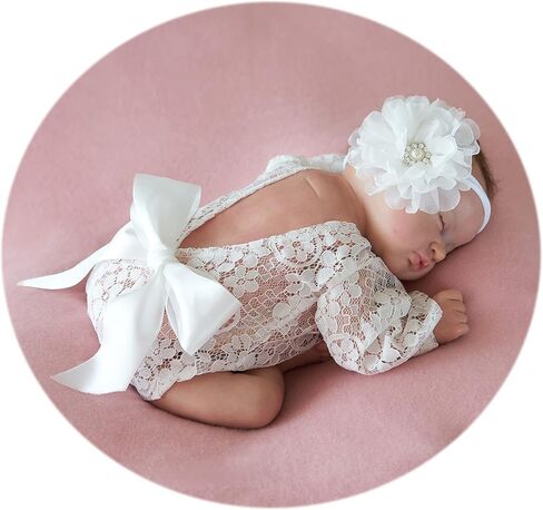 Zeroest Baby Photography Props Outfit Lace Newborn Girl Photo Shoot Outfits Hairband Set Infant Princess Costume in Kuwait