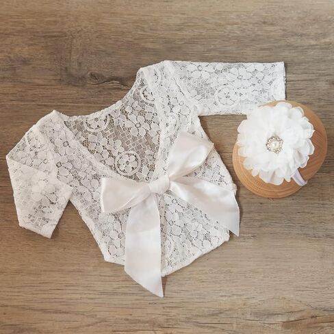 Zeroest Baby Photography Props Outfit Lace Newborn Girl Photo Shoot Outfits Hairband Set Infant Princess Costume in Kuwait