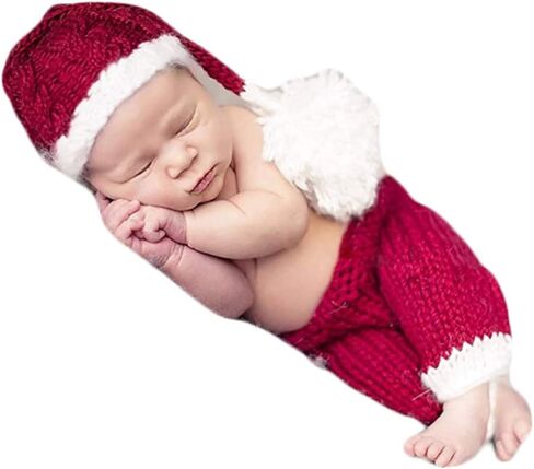 Christmas Newborn Baby Photo Shoot Props Outfits Crochet Clothes Santa Claus Red Hat Pants Photography Props in Saudi Arabia