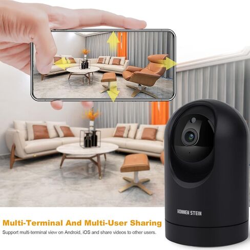 كاميرا أمان داخلية Konnek Stein 2K، 5G/2.4G WiFi 360 درجة لمراقبة الحيوانات الأليفة والطفل، كشف الحركة، رؤية ليلية، التحكم في التطبيق، صوت ثنائي الاتجاه، مع فتحة بطاقة TF وسحابة (بدون بطارية) in Kuwait