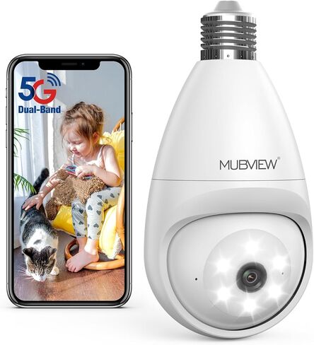 MUBVIEW Light Bulb Security Camera - 5G& 2.4GHz WiFi Security Cameras Wireless Outdoor Indoor, 2K Bulb Camera with Full-Color Night Vision, AI Human Detection, Siren, SD Cloud Storage in Kuwait