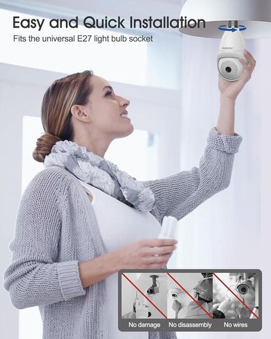 MUBVIEW Light Bulb Security Camera - 5G& 2.4GHz WiFi Security Cameras Wireless Outdoor Indoor, 2K Bulb Camera with Full-Color Night Vision, AI Human Detection, Siren, SD Cloud Storage in Kuwait