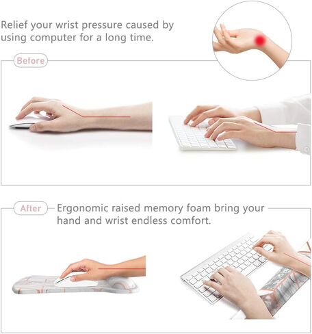 وسادة مسند المعصم للوحة المفاتيح من Tikaton ومجموعة مسند المعصم لدعم مسند الماوس، قاعدة مطاطية غير قابلة للانزلاق لدعم المعصم مع رغوة الذاكرة المرتفعة المريحة لسهولة الكتابة وتخفيف الألم (رخام) in Kuwait