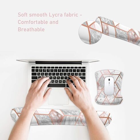 وسادة مسند المعصم للوحة المفاتيح من Tikaton ومجموعة مسند المعصم لدعم مسند الماوس، قاعدة مطاطية غير قابلة للانزلاق لدعم المعصم مع رغوة الذاكرة المرتفعة المريحة لسهولة الكتابة وتخفيف الألم (رخام) in Kuwait