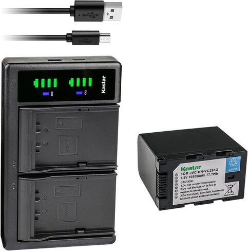 بطارية Kastar مكونة من قطعتين وشاحن USB LTD2 متوافق مع بطارية JVC BN-VC264G BN-VC296G، سلسلة GY-HC500، كاميرا JVC GY-HC500SPC المتصلة، كاميرا فيديو محمولة 4K، كاميرا فيديو JVC GY-HC 550 GY-HC 550E in Kuwait