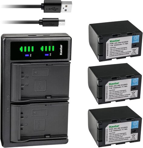 بطارية Kastar مكونة من قطعتين وشاحن USB LTD2 متوافق مع بطارية JVC BN-VC264G BN-VC296G، سلسلة GY-HC500، كاميرا JVC GY-HC500SPC المتصلة، كاميرا فيديو محمولة 4K، كاميرا فيديو JVC GY-HC 550 GY-HC 550E in Kuwait