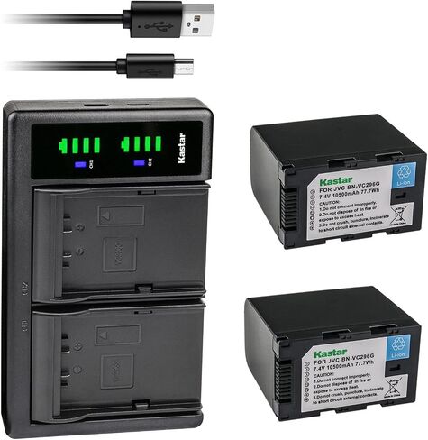 بطارية Kastar مكونة من قطعتين وشاحن USB LTD2 متوافق مع بطارية JVC BN-VC264G BN-VC296G، سلسلة GY-HC500، كاميرا JVC GY-HC500SPC المتصلة، كاميرا فيديو محمولة 4K، كاميرا فيديو JVC GY-HC 550 GY-HC 550E in Kuwait