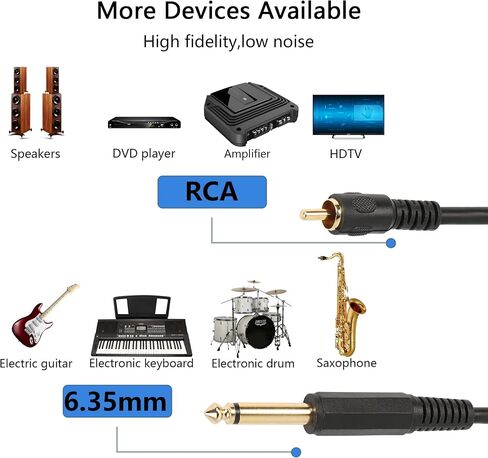 كابل صوت CERRXIAN RCA إلى 1/4 بوصة، مطلي بالذهب 6.35 مم TS Mono Male إلى RCA Male Patch Cord (أسود، 1.8 متر) in Kuwait